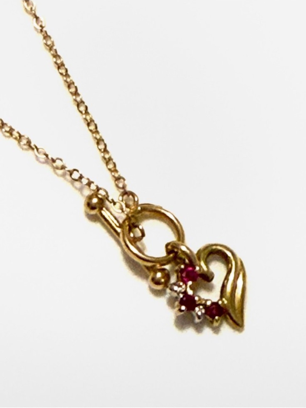 10K YG Gold Heart Pendant Necklace with Ruby Accents